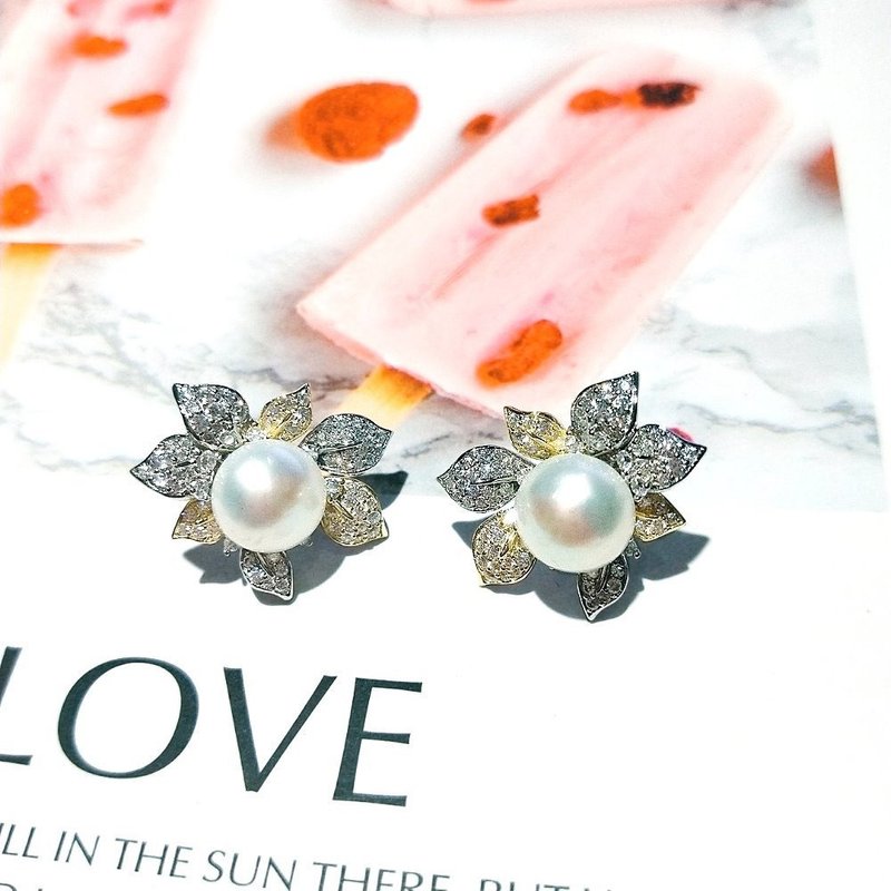 I JEWELRY 奢华灿烂太阳花顶级锆石大珍珠纯银耳环 附精美礼物 - 耳环/耳夹 - 纯银 银色