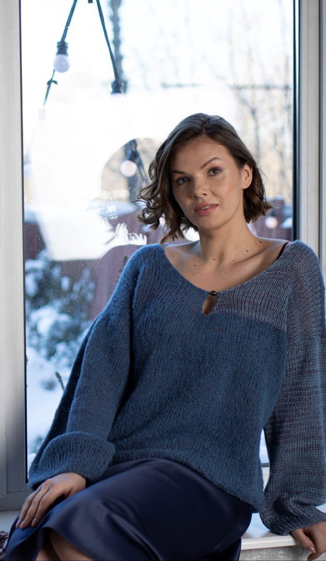 Women knitted sweater. Aquamarine colour. Handmade. Only natural materials. - 女装针织衫/毛衣 - 其他材质 蓝色
