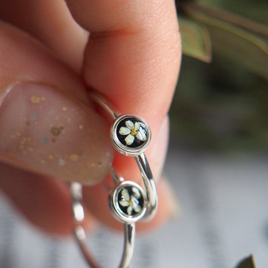 Adjustable nature ring, Pressed flower ring, Real flower ring, Copper ring - 戒指 - 植物．花 银色
