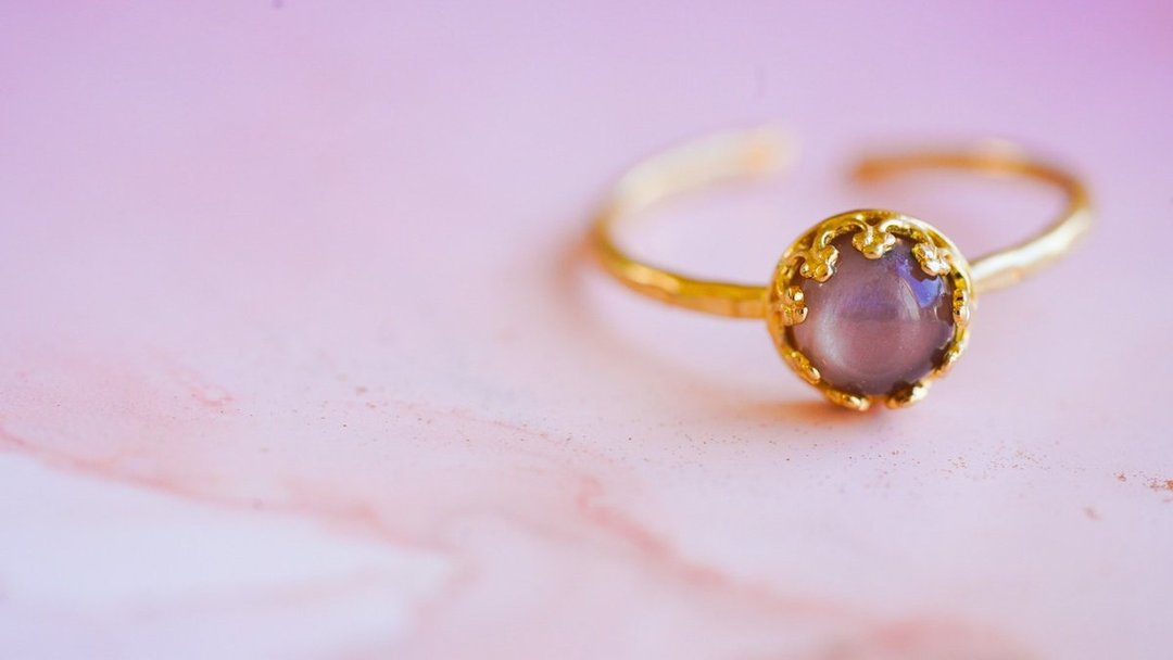 【Video /Vermeil】Chocolate Moonstone Full moon ring - 戒指 - 半宝石 咖啡色