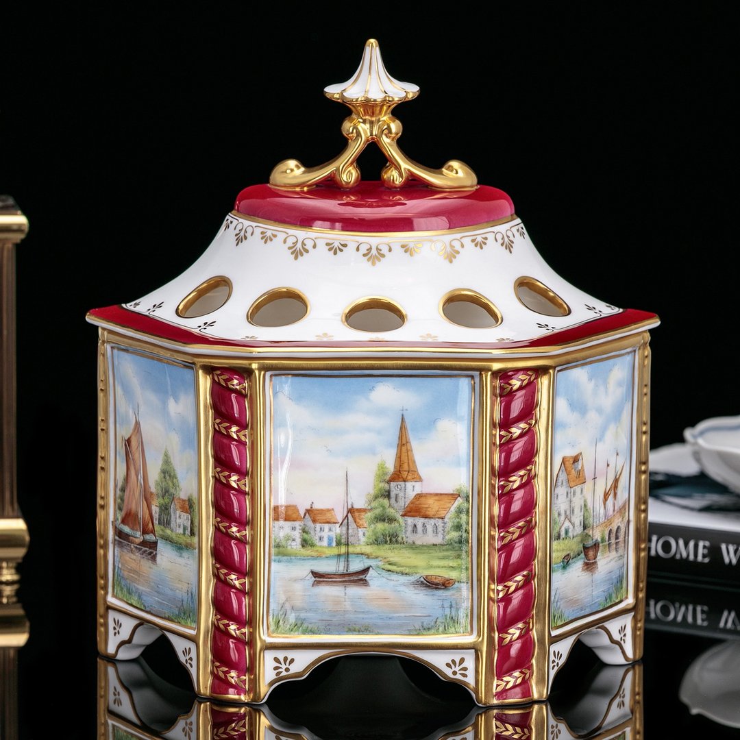 【Royal Worcester 200周年经典】1989旖旎河岸风光手绘限量宝瓶 - 花瓶/陶器 - 瓷 