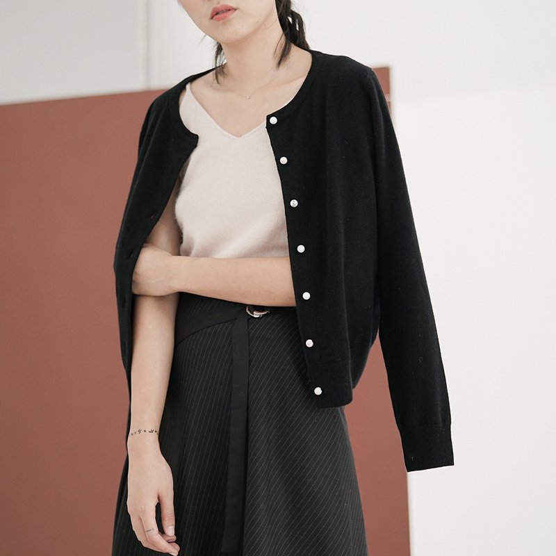 黑色 DROPS 松石纽扣 基本款100%澳洲全羊毛针织衫  开衫毛衣四色 - 女装针织衫/毛衣 - 羊毛 黑色