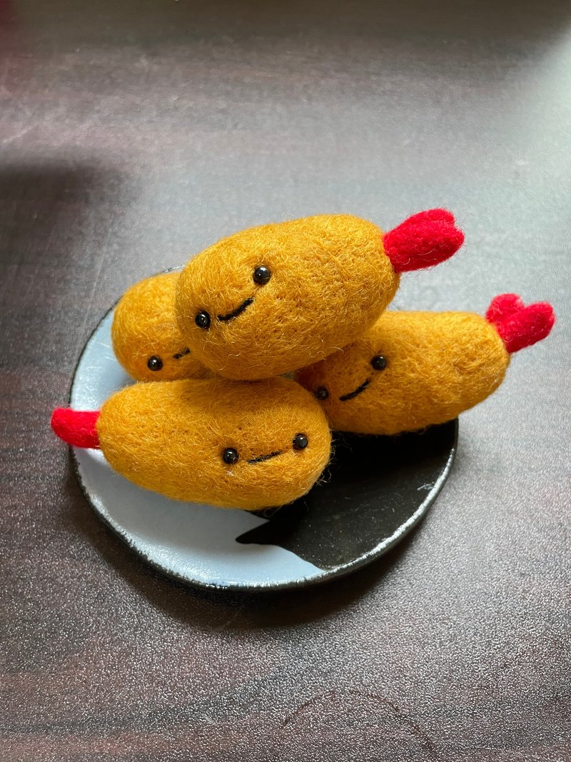 日式炸虾 天妇罗 羊毛毡 钥匙圈 - 钥匙链/钥匙包 - 羊毛 