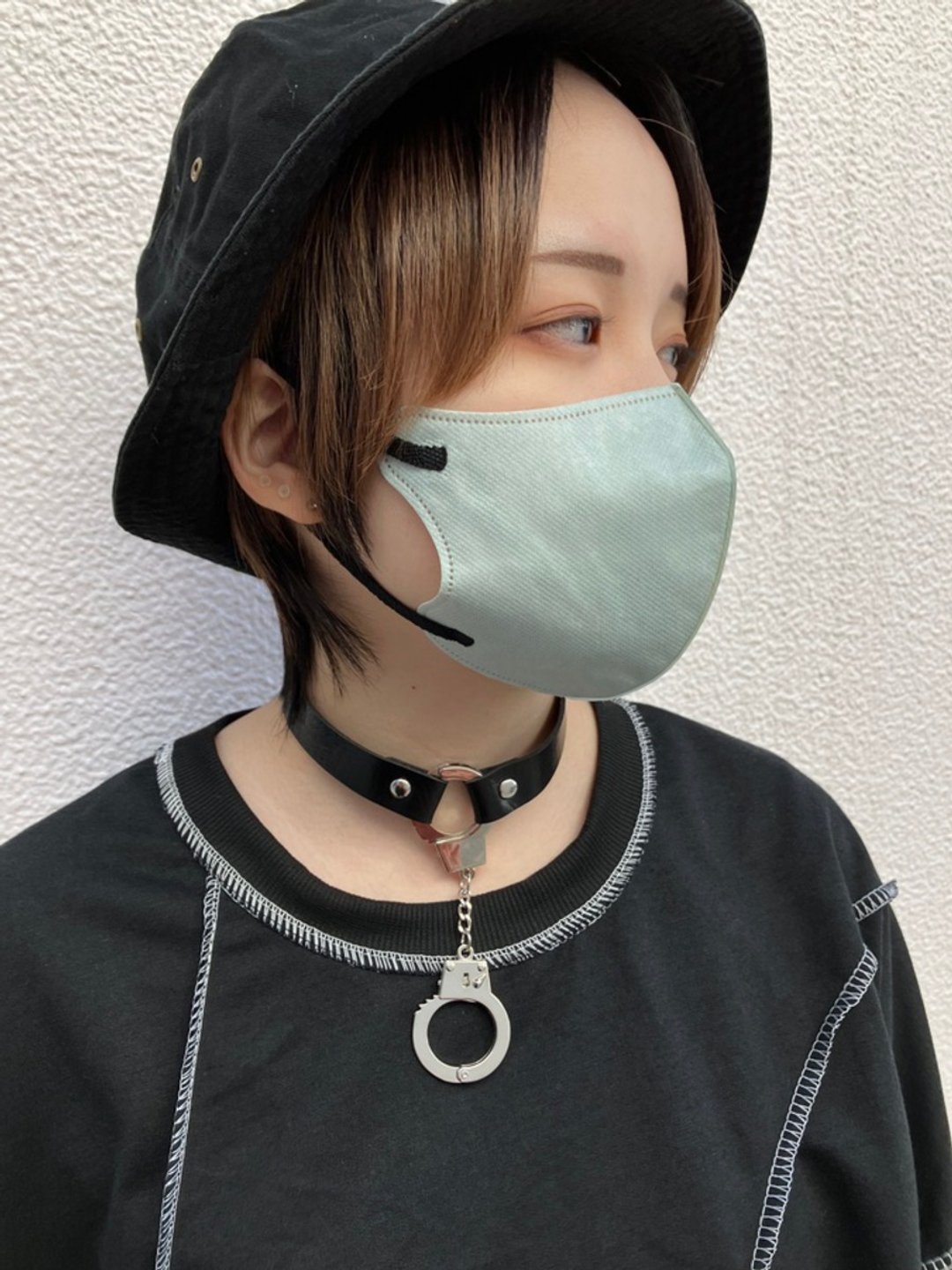 Handcuffs choker/black/ Silver/F size/hellcatpunks/hcp-ac-0237 - 颈链 - 人造皮革 黑色