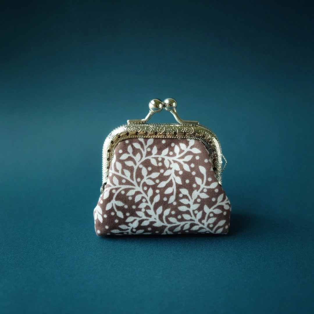 CaCa Crafts | 6.5cm 和风口金包 - 零钱包 - 棉 咖啡色