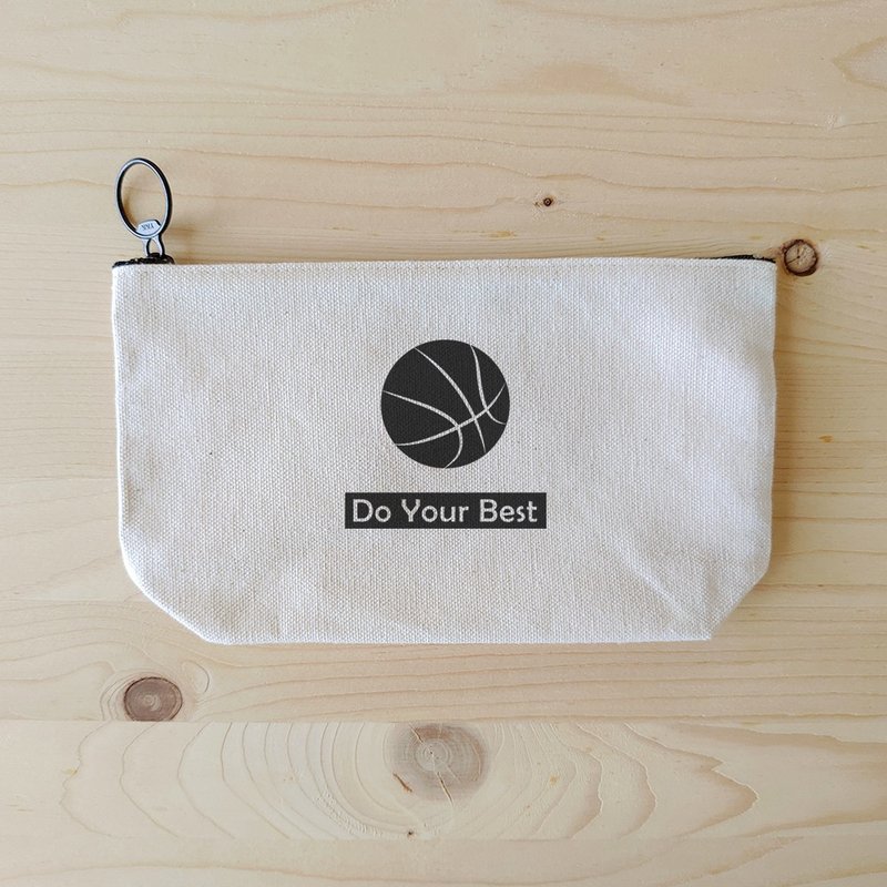 热爱运动_篮球 宽底收纳袋/大笔袋 热转印 - 铅笔盒/笔袋 - 棉．麻 蓝色