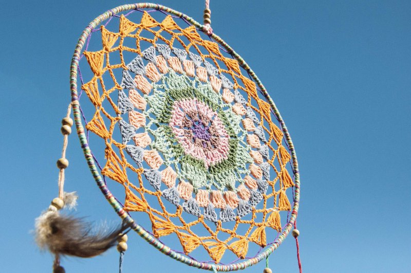民族风boho手工编织棉麻彩虹捕梦网吊饰dream Cather-橘子糖果色 - 摆饰 - 棉．麻 多色