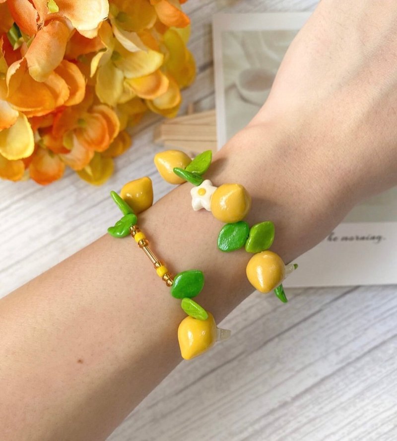 柠檬手链 准备收藏 水果手链 可爱手链 果蔬手链 - 手链/手环 - 粘土 
