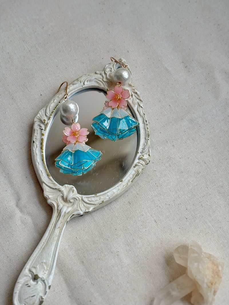 富士见樱 | 耳环 可改 夹式耳环 - 耳环/耳夹 - 树脂 蓝色