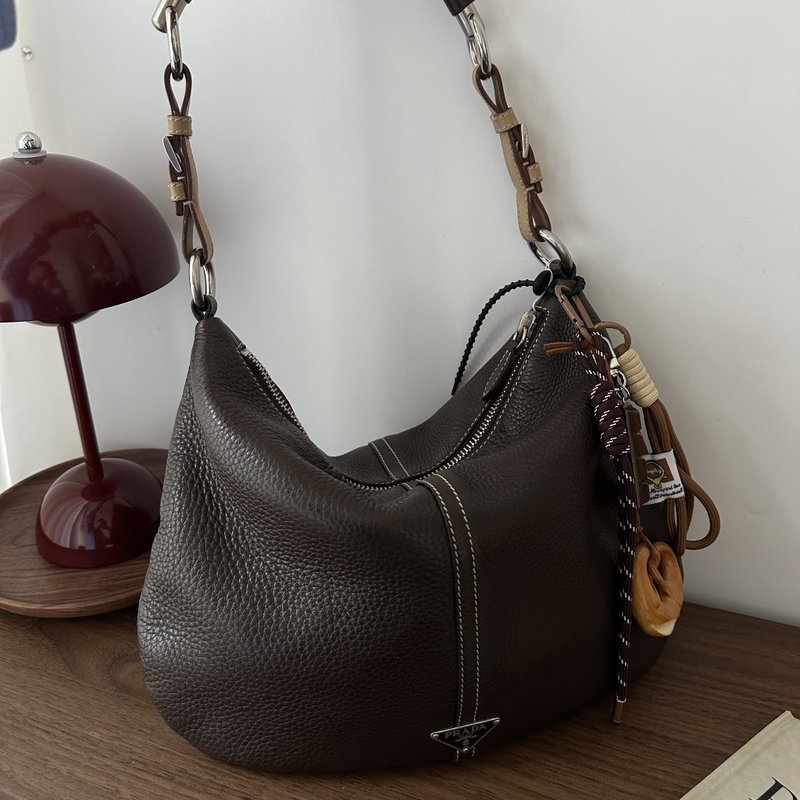 中古包 PRADA 普拉达 柔软朱古力色明线牛皮手袋 - 侧背包/斜挎包 - 真皮 咖啡色