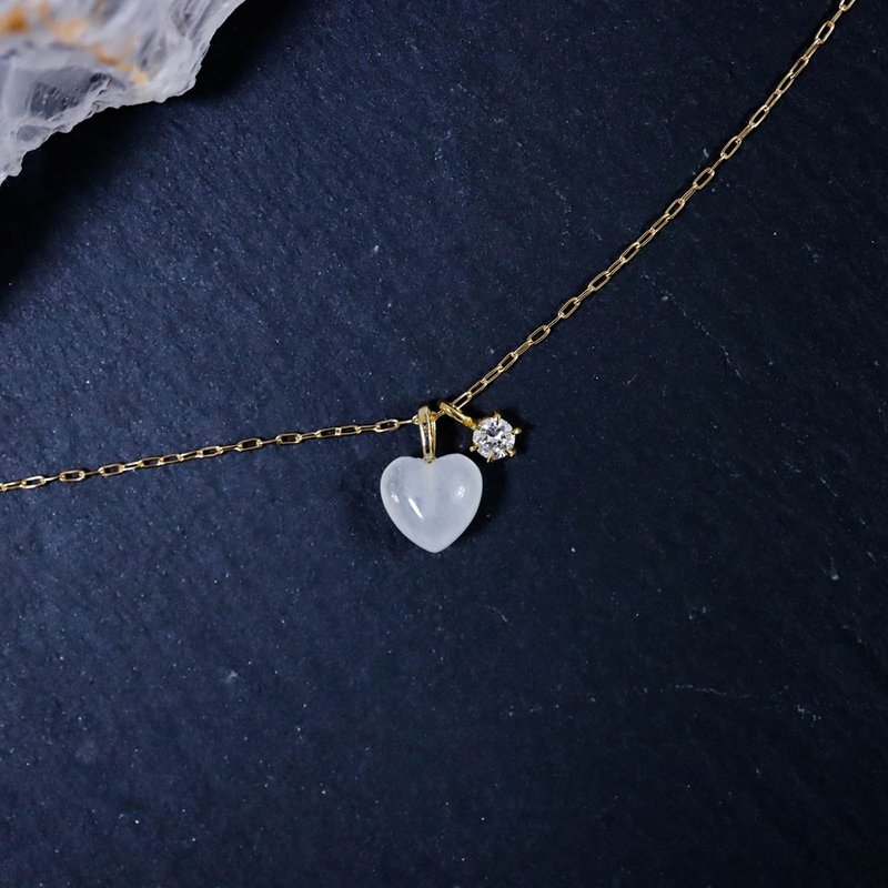 14K 黄K金 心型白水晶坠子 天然水晶 爱心白水晶 - 项链 - 贵金属 