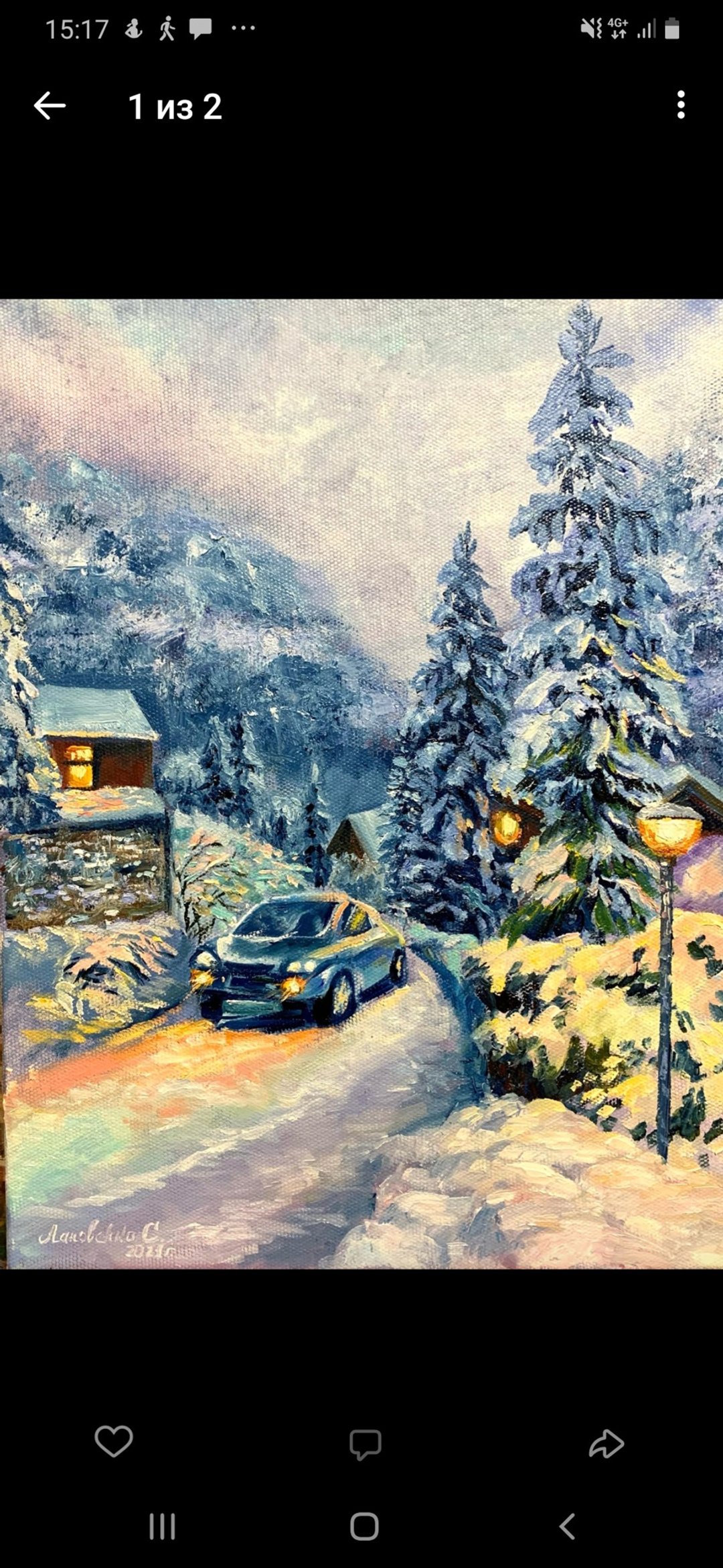俄罗斯冬季景观在山上很多雪车油画尺寸30x40厘米 - 墙贴/壁贴 - 其他材质 蓝色