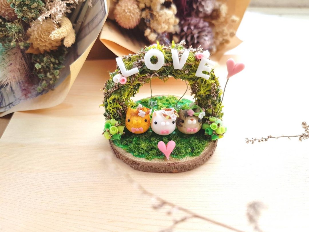 定制_猫咪花童婚礼造景 - 摆饰 - 粘土 绿色