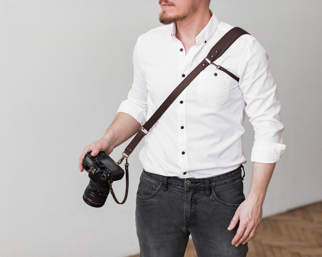 Camera Crossbody Strap, Leather Camera Sling Strap - 相机背带/脚架 - 真皮 咖啡色