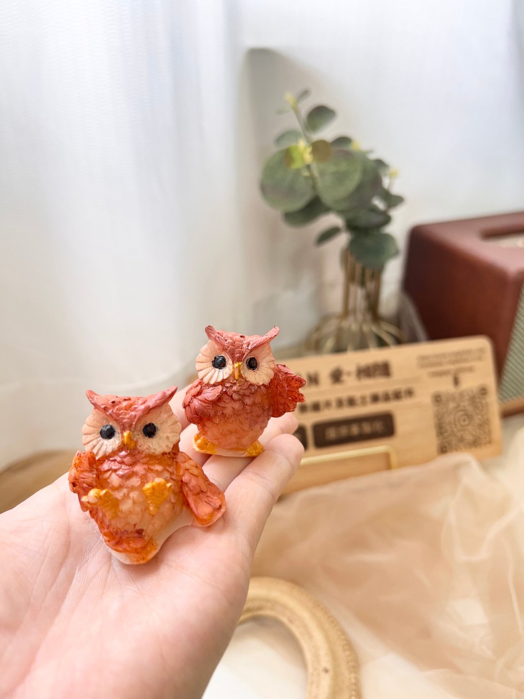 迷你猫头鹰蜡制香氛蜡烛/ 香氛摆设 - 蜡烛/烛台 - 蜡 咖啡色