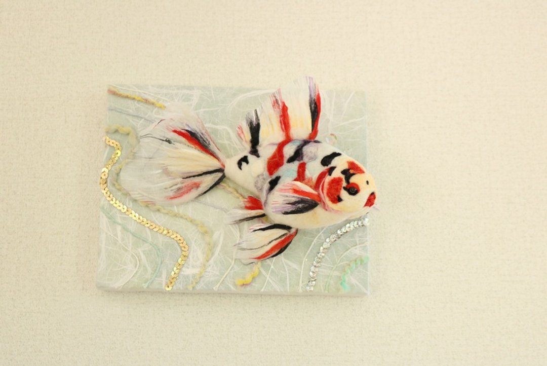 Needle felted goldfish "Syubunkin" Goldfish Zhu Won Wool Felt Carico - 玩偶/公仔 - 羊毛 绿色