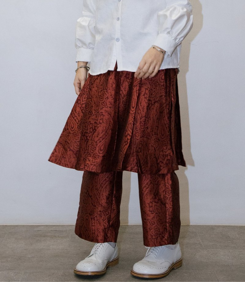 假两件裙裤 - 中性裤装 - 棉．麻 红色