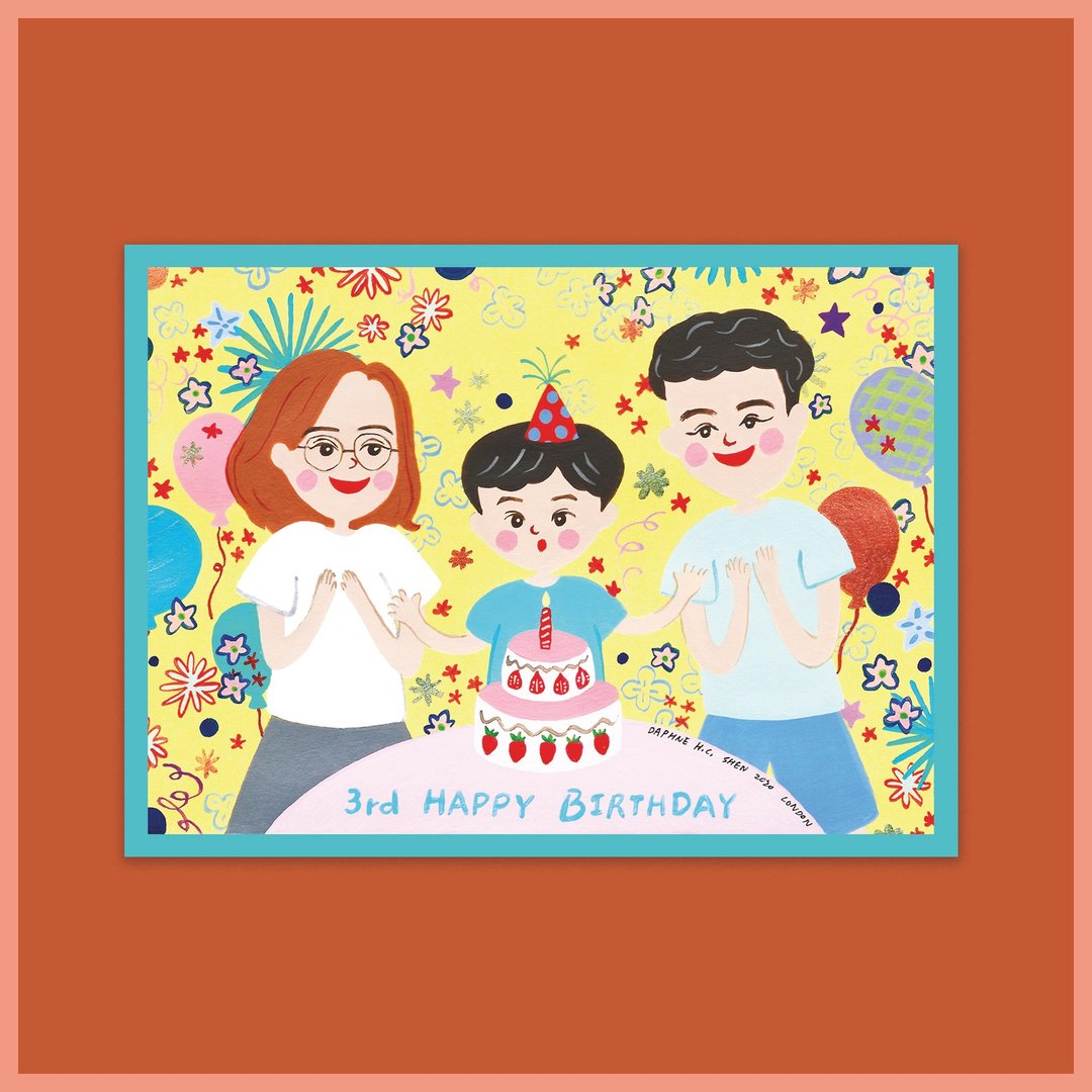 定制3人似颜绘画像 全家福 生日/情人节/结婚纪念日/圣诞节/求婚 - 订制画像 - 纸 黄色