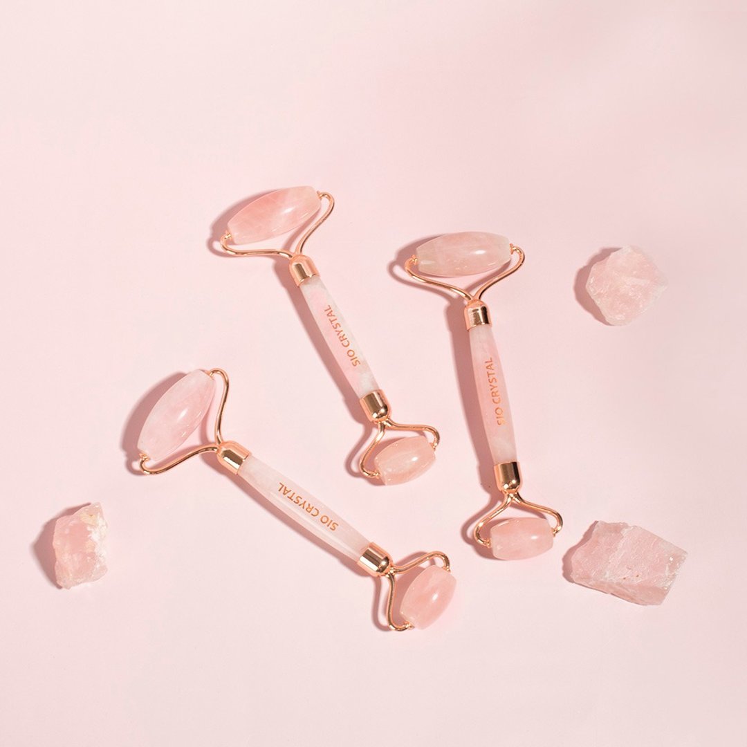 天然水晶按摩滚轮仪-Rose quartz【粉水晶】 - 脸部按摩/清洁工具 - 水晶 粉红色
