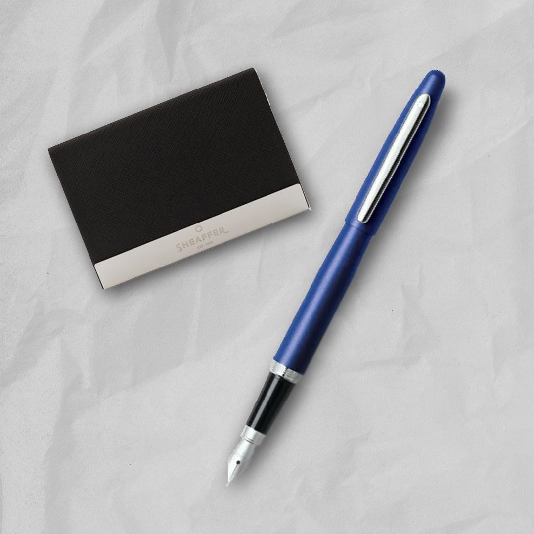 【SHEAFFER】VFM 系列霓虹蓝钢笔-F 尖 + 商务名片盒 免费刻字 - 钢笔 - 其他金属 蓝色