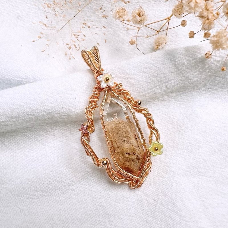 晶中晶幽灵矿景手工铜线艺术吊饰 - 吊饰 - 水晶 金色