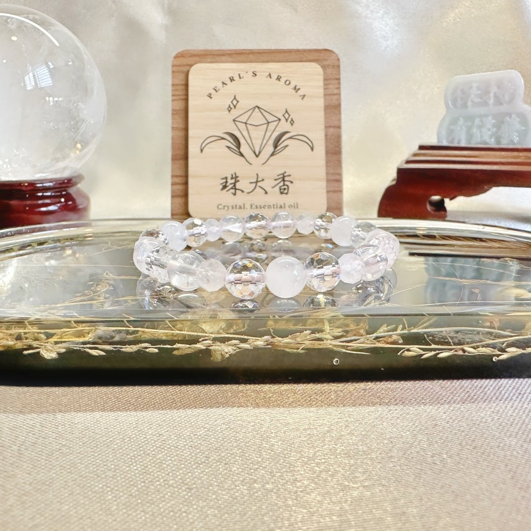晨曦之柔 白幽灵・白水晶・粉晶・粉阿赛手链 白露节气设计 - 手链/手环 - 水晶 粉红色