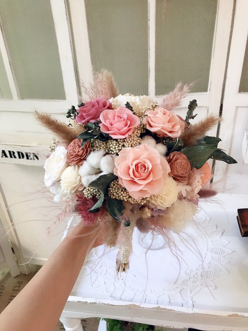 温暖如春。永生花 干燥花 结婚捧花 - 干燥花/捧花 - 植物．花 粉红色