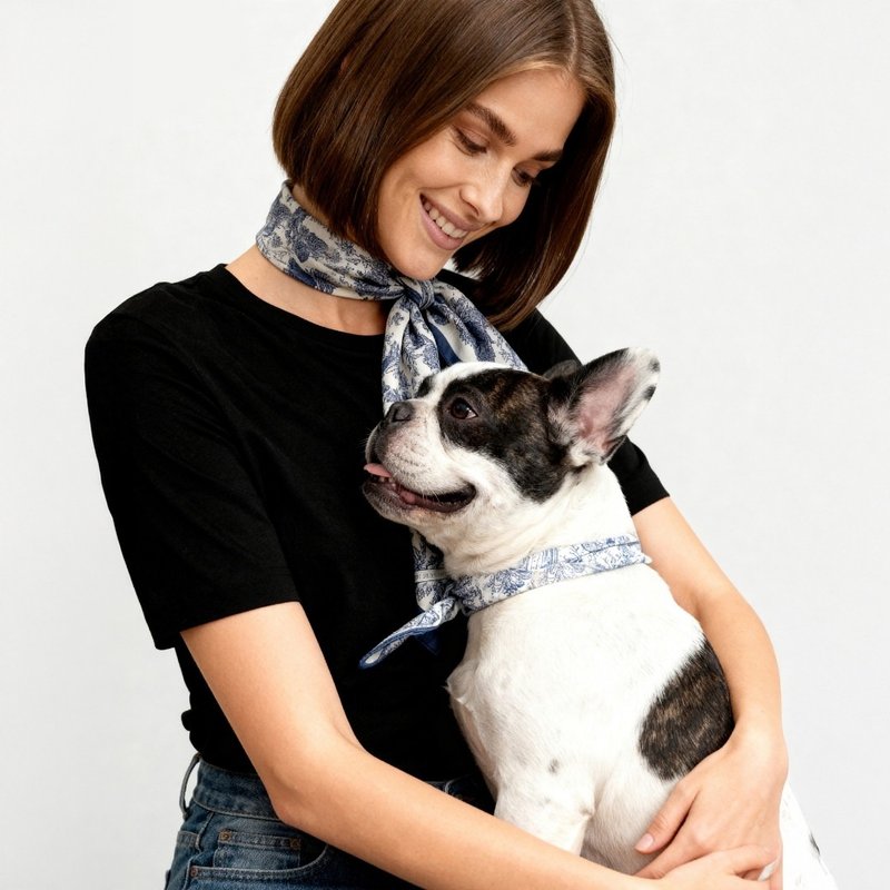 宠主与宠物网红组合狗狗及主人同款造型狗狗围巾凡尔赛丝巾套装 - 衣/帽 - 聚酯纤维 蓝色