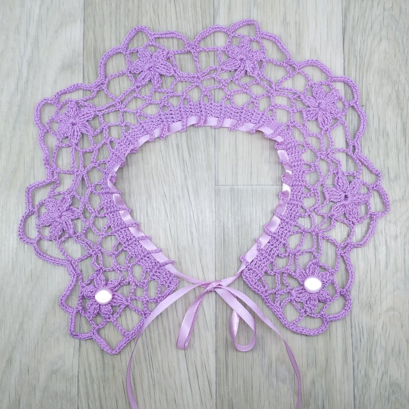 丁香花边领项链。 女士钩针花领。 复古领针织 - 锁骨链 - 棉．麻 紫色