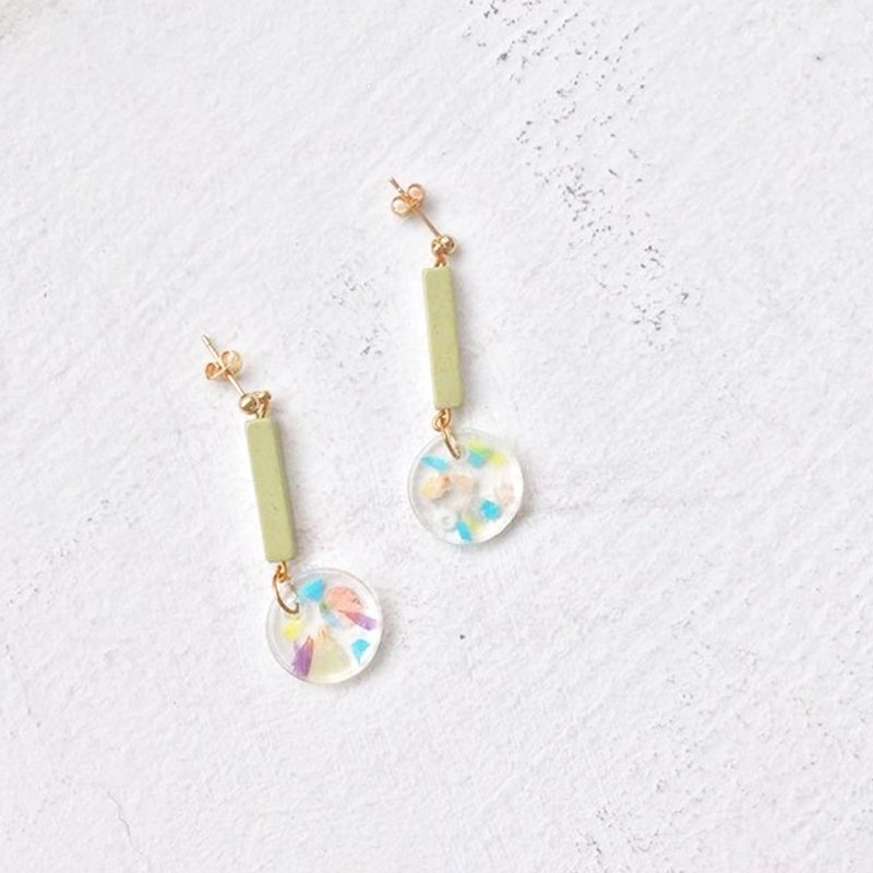 抹茶口味 陶瓷珠 透明树脂 满天星耳针 手作耳环 (金) - 耳环/耳夹 - 树脂 透明