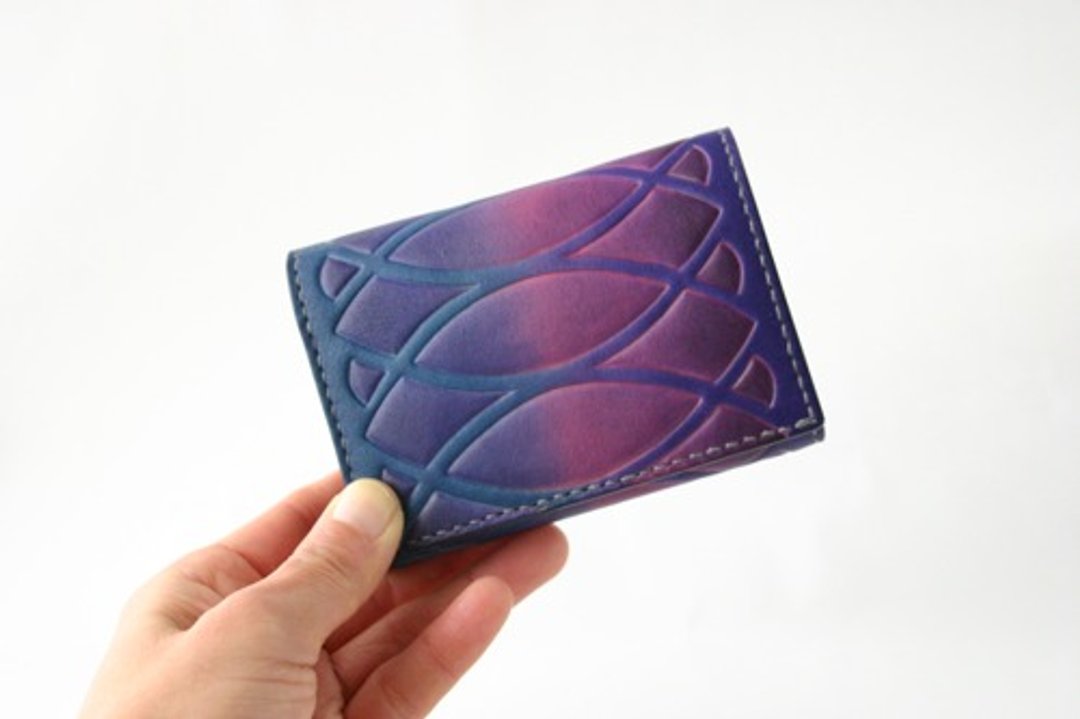 手染手缝皮革皮夹 Mini Card 紫色 x 蓝色 - 皮夹/钱包 - 真皮 蓝色