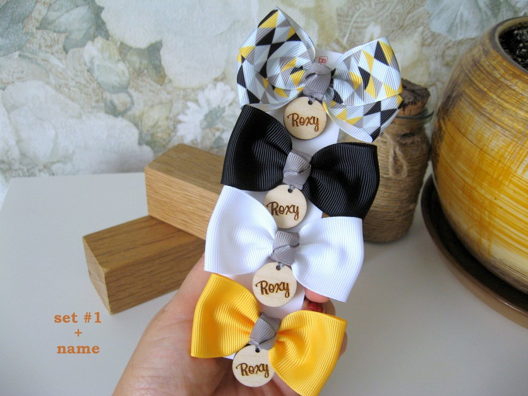 Pet name tags personalized hair bows for Yorkie, Shih Tzu, Toy Poodle, Havanese - 衣/帽 - 其他材质 多色