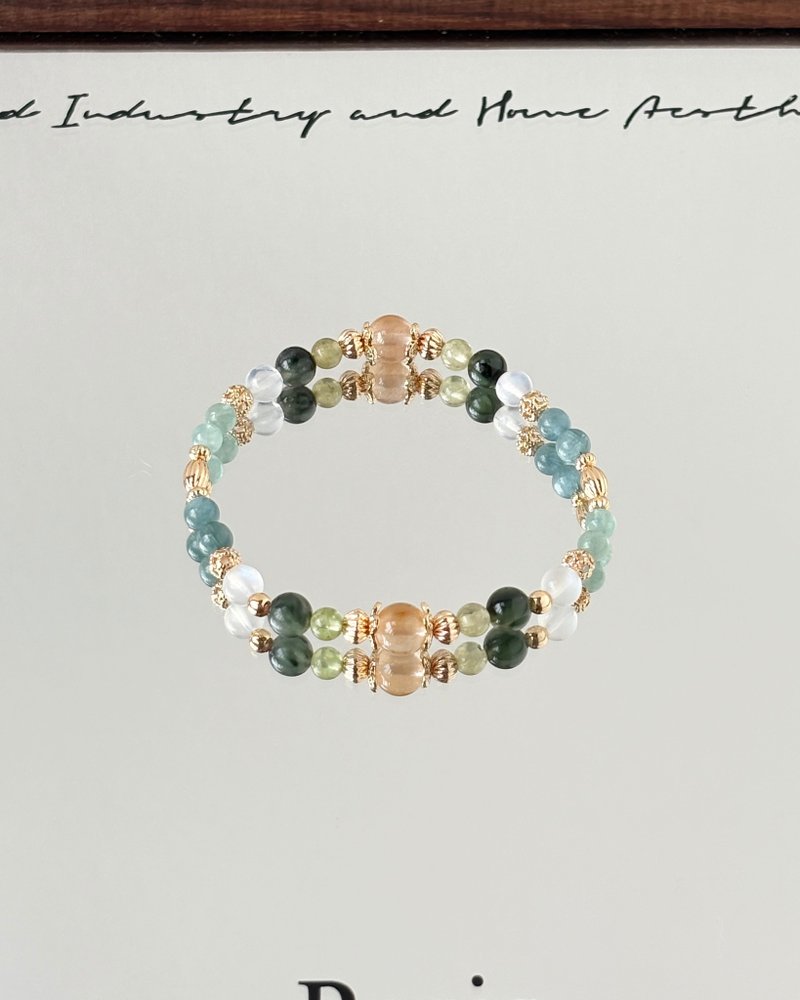 回青///橙兔毛 橄榄石 绿发晶 绿蓝晶 月光石 开运 财运 爱情手链 - 手链/手环 - 水晶 多色