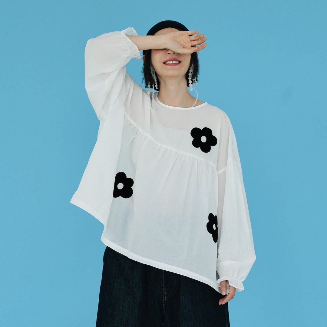 大花朵冰川棉白色上衣 / 防晒 微透 - 女装上衣 - 棉．麻 白色