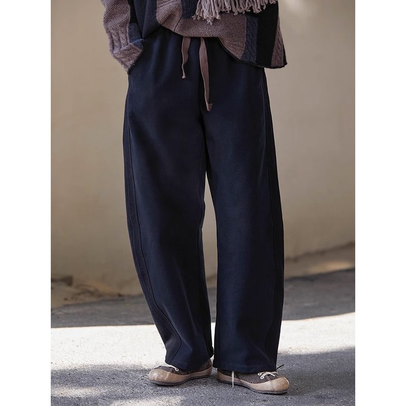 黑耀色棉针织布柔软厚实松紧腰弯刀裤 - 女装长裤 - 棉．麻 