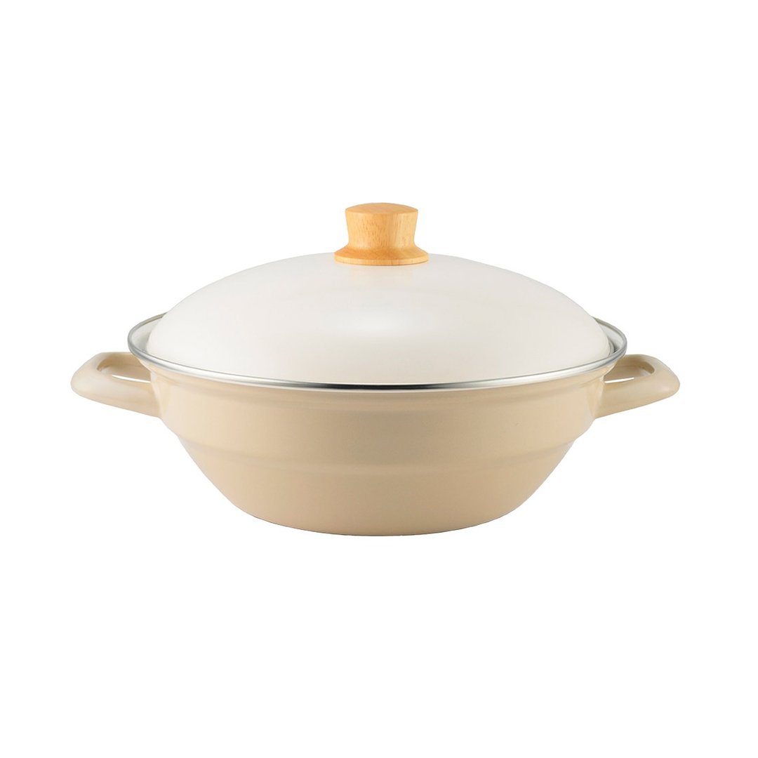 DONABE 双耳附盖珐琅火锅 米白 27cm - 厨房用具 - 珐琅 白色