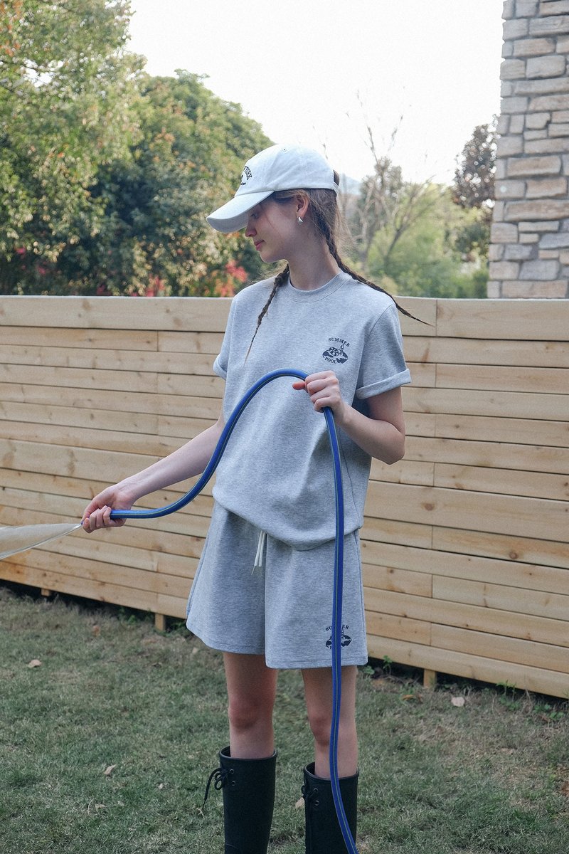 go swimming 复古立体硅胶短袖T恤 短裤套装 - 女装 T 恤 - 其他材质 灰色