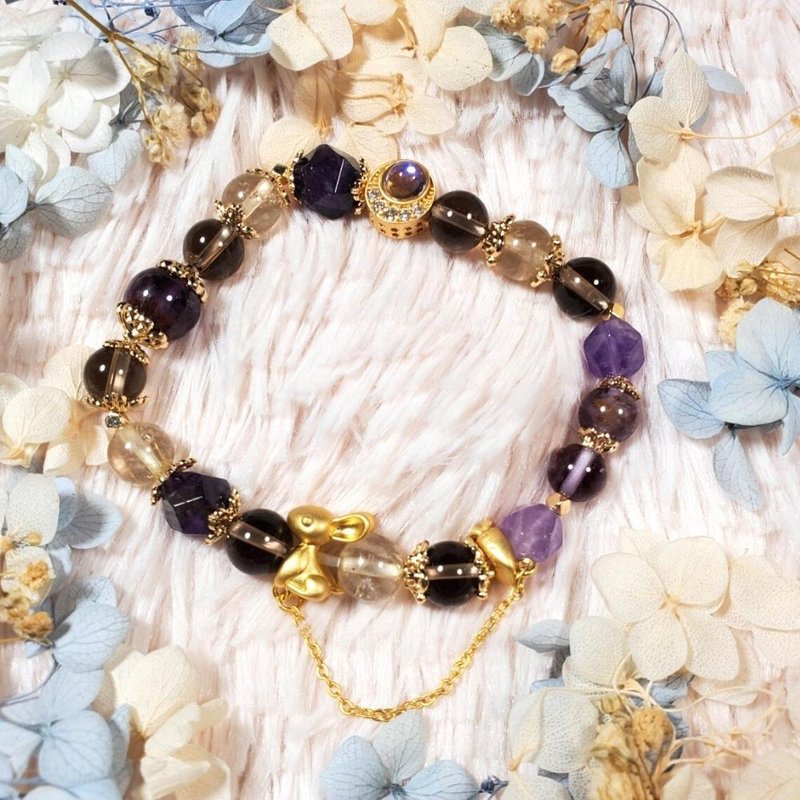 现货 钛晶 紫钛 茶晶 紫水晶 【月兔】爆招财手链 - 手链/手环 - 水晶 金色