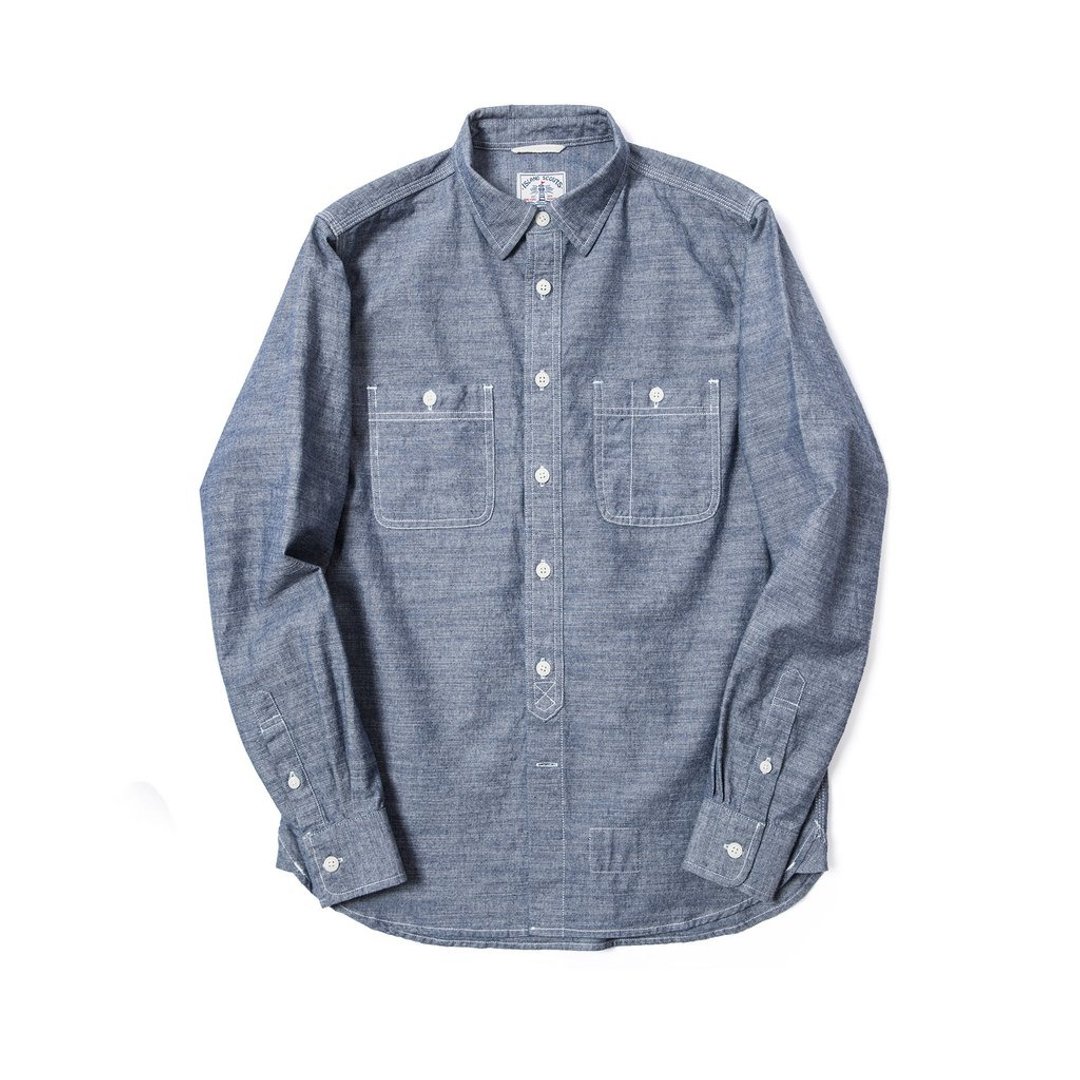 ISLAND SCOUTS 罕有横纹色织INDIGO 40年代工装衬衫 - 漂洗蓝 - 男装衬衫 - 棉 蓝色