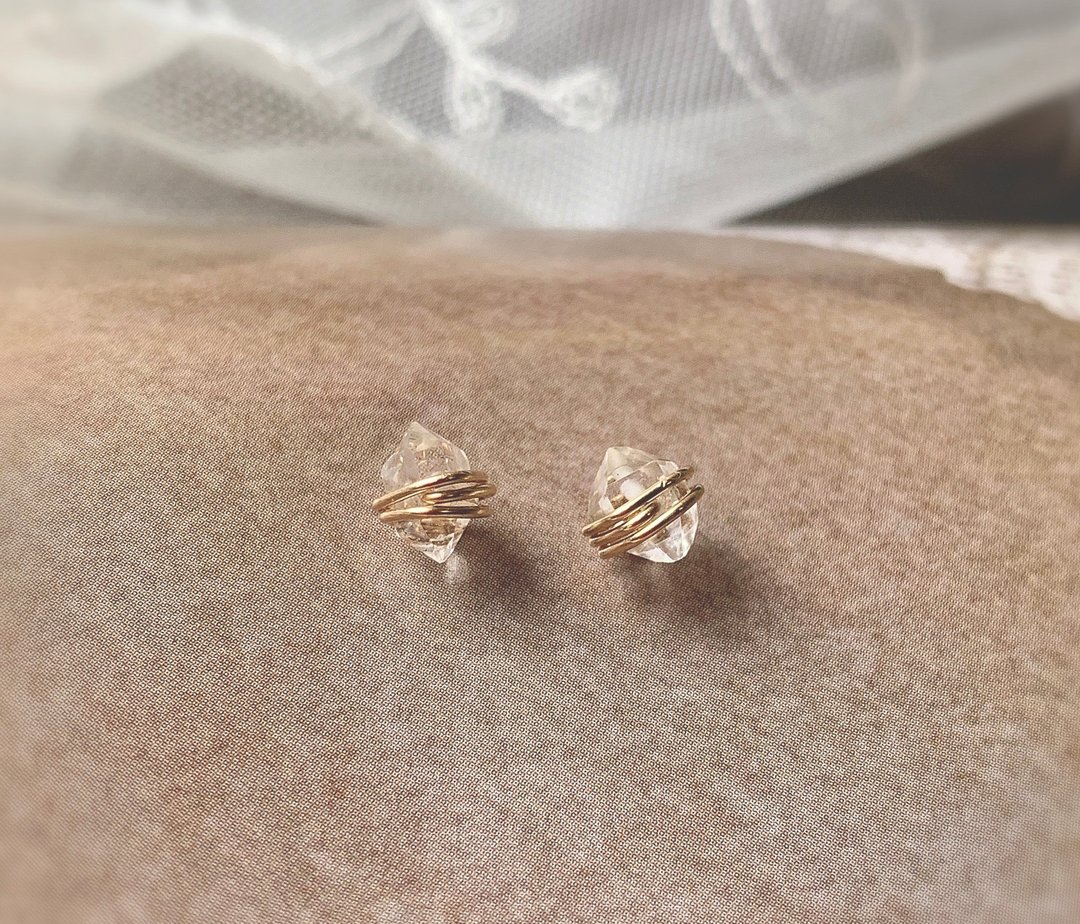 【14Kgf不褪色】极品赫基蒙 高品质双尖晶 不过敏 - 耳环/耳夹 - 贵金属 金色