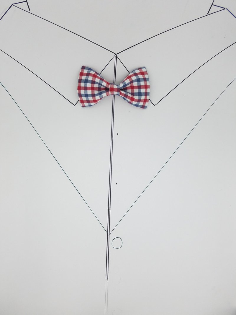 红白蓝复古格子领结领花格子蝴蝶结 - 领结/领巾 - 棉．麻 多色