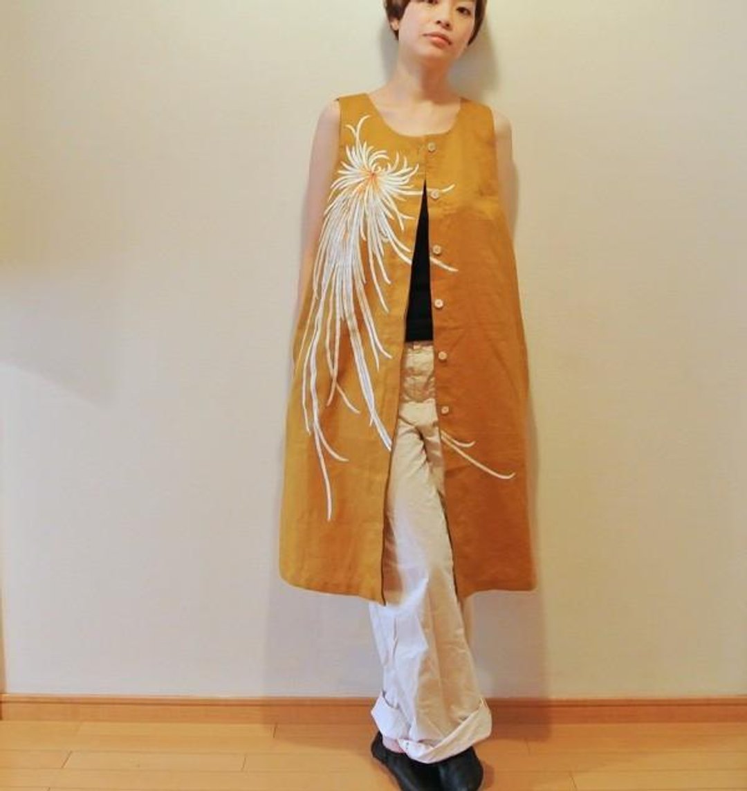 Long vest / poppy color Rangiku - 女装上衣 - 棉 蓝色