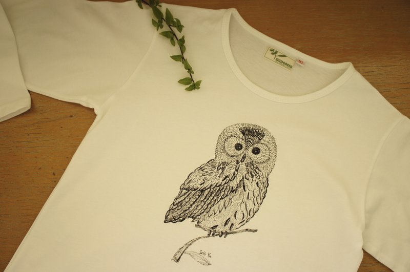 有机棉【猫头鹰】长袖 (儿童版) - 童装上衣 - 棉．麻 白色