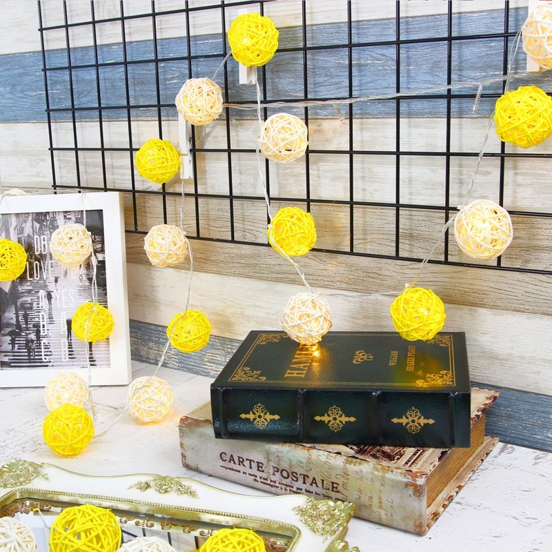 创意灯饰 藤球灯串 插座款 澄黄吉利 长度3M 交换礼物 圣诞节 - 灯具/灯饰 - 竹 黄色