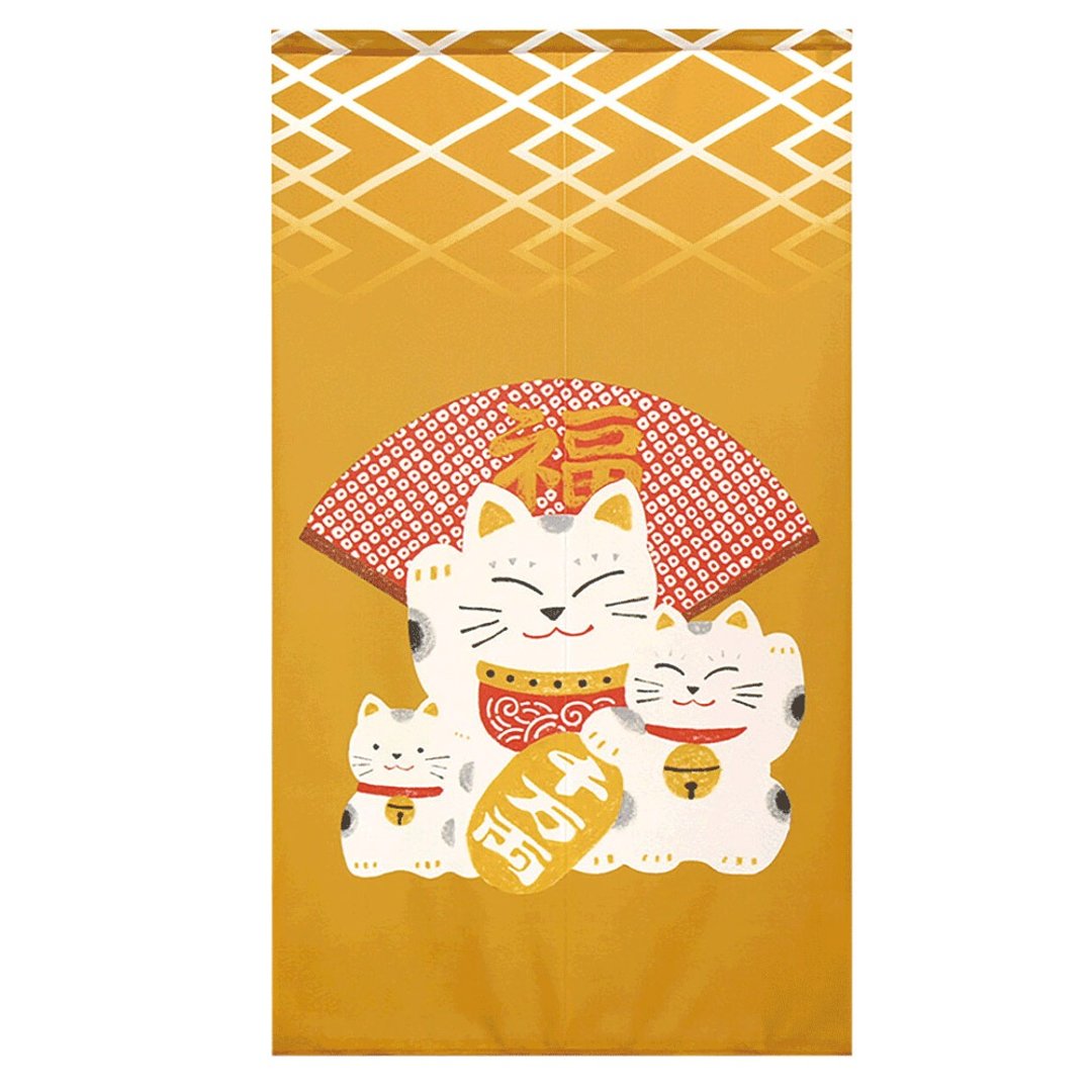 日本制コスモ长门帘招财猫福扇幸运黄 - 门帘/门牌 - 其他人造纤维 