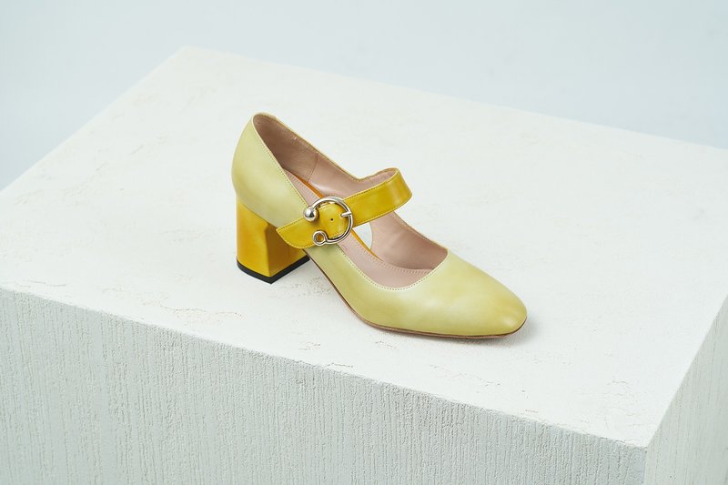 HTHREE 6.5玛莉珍高跟鞋 /奶油黄 / Butter/ 6.5 Mary Jane Pumps - 高跟鞋 - 真皮 黄色