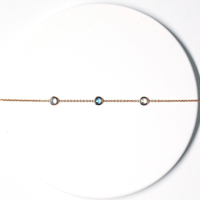 纯18K金澳洲蓝色托帕石三粒石手链 定制化订制 B028 - 手链/手环 - 宝石 蓝色