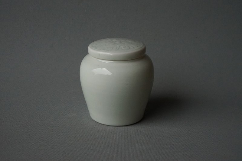 影青印花茶仓 - 茶具/茶杯 - 陶 白色