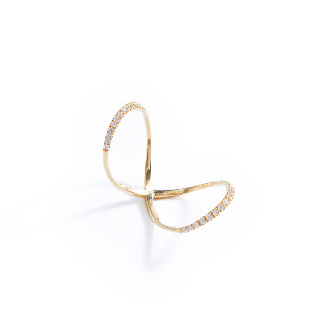 无限指节戒 925银厚镀18K金 Jumelles Diamond Ring - 戒指 - 纯银 金色