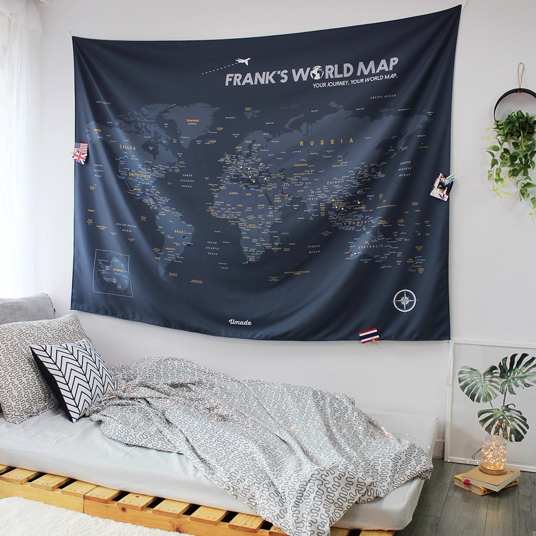 世界地图 - 专属订制世界挂布。太空灰 (定制化礼物 生日礼物) - 地图 - 聚酯纤维 灰色